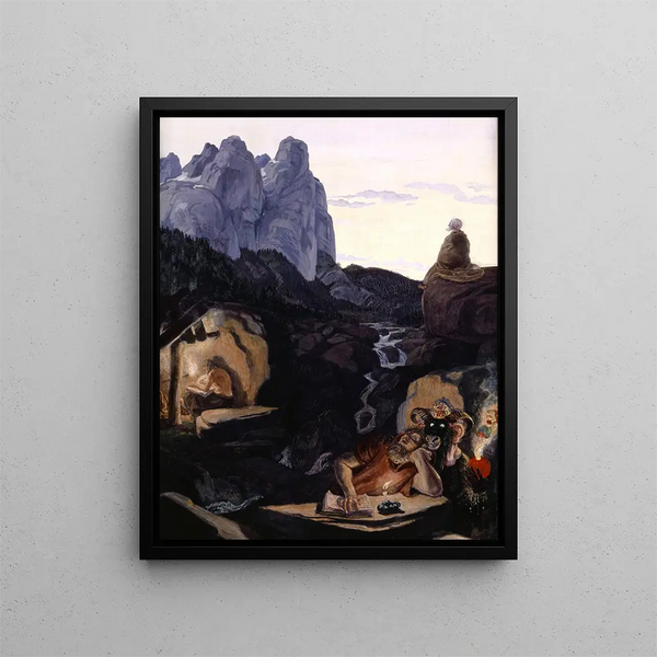 Les Trois Ermites - Albert Welti — framed artwork on a wall