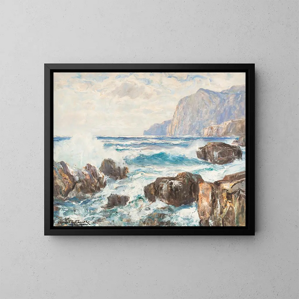Waves on a Rocky Coast - Albert Wenk — framed artwork on a wall