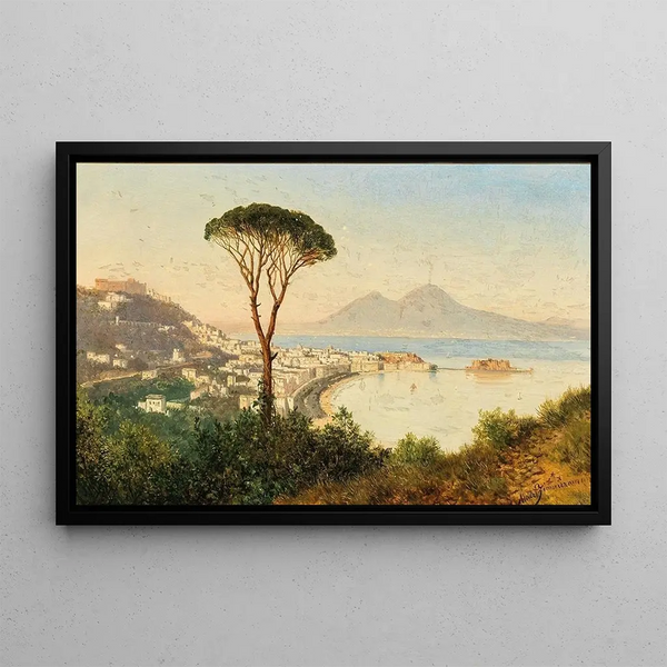 View of the Bay of Naples - Albert Zimmermann — framed artwork on a wall