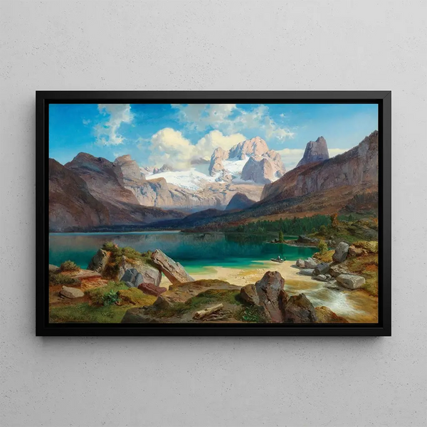 Lac Gosau with view of the Dachstein massif - Albert Zimmermann — framed artwork on a wall