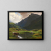 Alpine landscape painting with cows and goats - Albert de Meuron — framed artwork on a wall