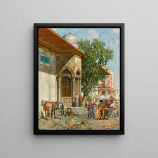 Near the Fountain - Alberto Pasini — framed artwork on a wall
