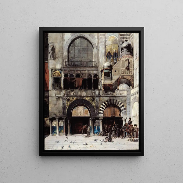 Cavalry Circassian waiting for its commander at the door of a Byzantine monument by Alberto Pasini — framed artwork on a wall