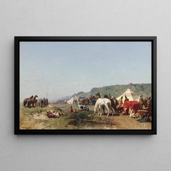 an Arab camp - Alberto Pasini — framed artwork on a wall