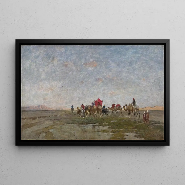 Caravan in the Desert - Alberto Pasini — framed artwork on a wall