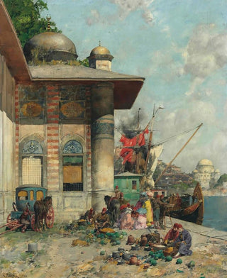 Market Day Painting A Caprice of the Riverside of the Old City of Constantinople - Alberto Pasini — artwork view