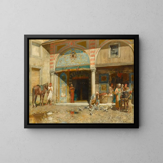 Outside the Mosque - Alberto Pasini — framed artwork on a wall