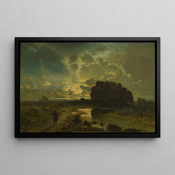 Landscape Painting with Watercourse - Alberto Pasini — framed artwork on a wall