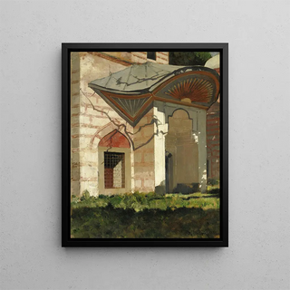 Porte de turbine avec soleil radieux peint - Alberto Pasini — framed artwork on a wall