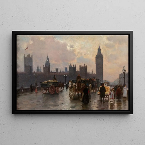 Les Maisons du Parlement depuis le pont de Westminster - Alberto Pisa — framed artwork on a wall