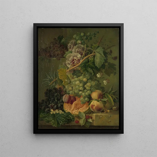 Nature morte aux fleurs et aux fruits - Albertus Jonas Brandt — framed artwork on a wall