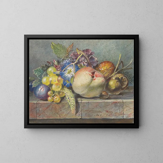 Fruits et nature morte de fleurs - Albertus Steenbergen — framed artwork on a wall