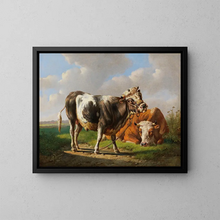 The boastful, young bull and lying cow - Albertus Verhoesen — framed artwork on a wall