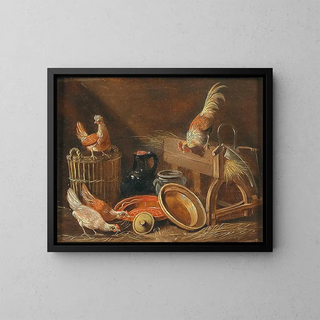 Hennervolk dans l'étable - Albertus Verhoesen — framed artwork on a wall