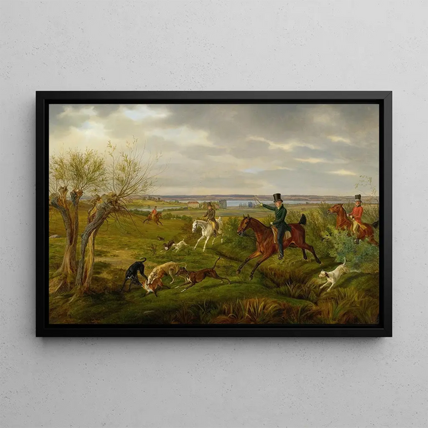 The Count Halm on his estate of Basedow with the manor of Seedorf and the Malachinersee in the distance - Albrecht Adam — framed artwork on a wall