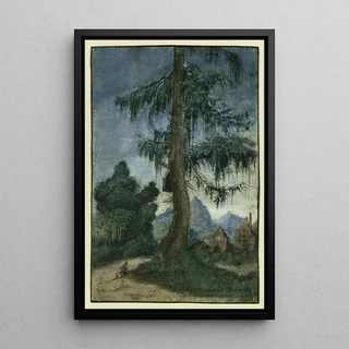 Landscape Painting with Spruce - Albrecht Altdorfer — framed artwork on a wall
