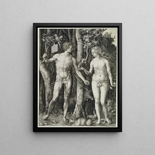 Adam and Eve The Fall of Man - Albrecht Dürer — framed artwork on a wall