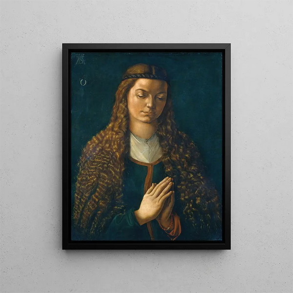 Portrait of a young woman with loose hair - Albrecht Dürer — framed artwork on a wall