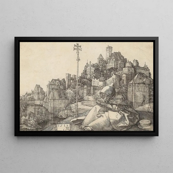 Saint Antoine lisant - Albrecht Dürer — framed artwork on a wall