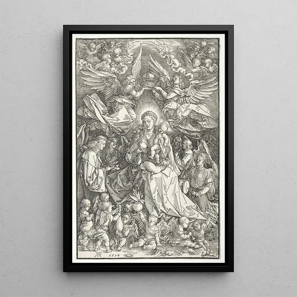 The Virgin surrounded by numerous angels - Albrecht Dürer — framed artwork on a wall