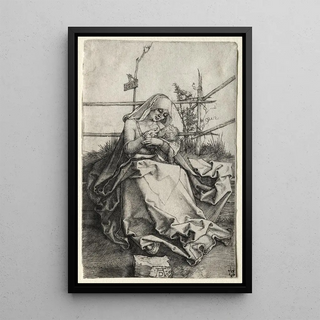The Virgin and Child on a grassy bench - Albrecht Dürer — framed artwork on a wall