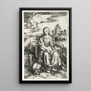 The Virgin and Child with a Monkey - Albrecht Dürer — framed artwork on a wall