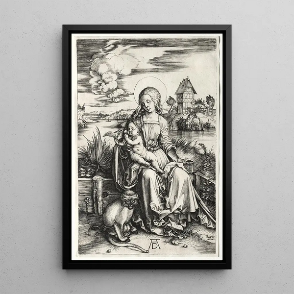 The Virgin and Child with a Monkey - Albrecht Dürer — framed artwork on a wall