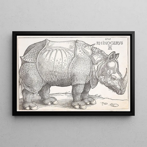 The Rhinoceros - Albrecht Dürer — framed artwork on a wall