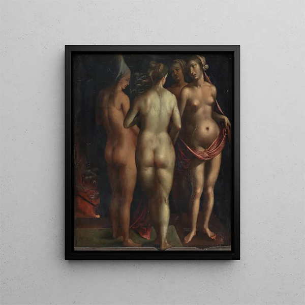 Venus and the Three Graces - Albrecht Dürer — framed artwork on a wall