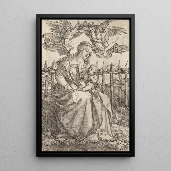 the Virgin Mary crowned by two angels - Albrecht Dürer — framed artwork on a wall