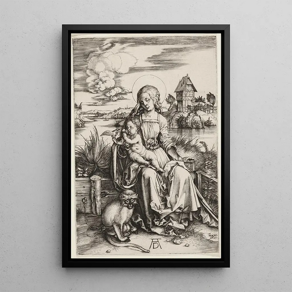 The Virgin and Child with the Monkey - Albrecht Dürer — framed artwork on a wall