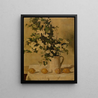 Flowers and lemons - Albric Coppieters — framed artwork on a wall