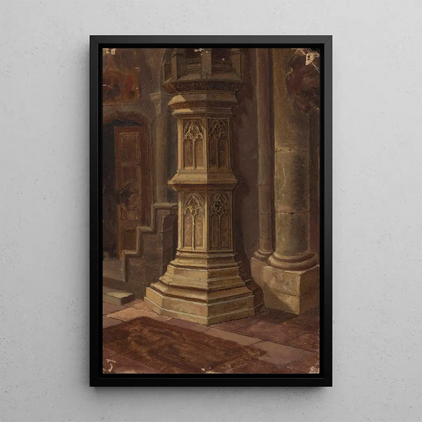 Gothic Pillar Interior Painting - Aleksander Gryglewski — framed artwork on a wall