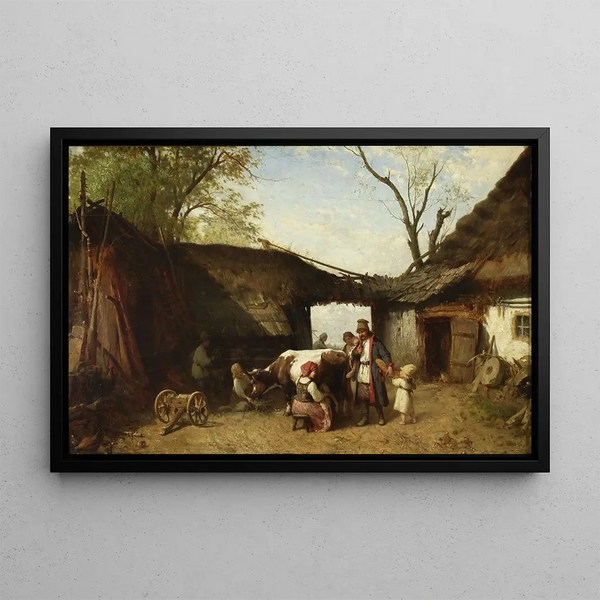 In the farmyard - Aleksander Kotsis — framed artwork on a wall