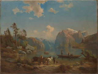 Mountain landscape painting with a lake - Aleksander Kotsis — artwork view