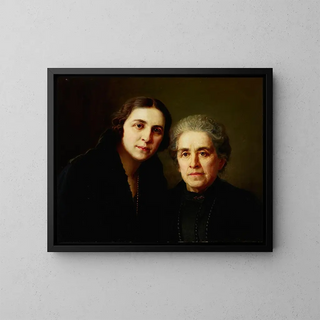 Portrait Painting of Mrs. Biesiekierska with her daughter - Aleksander Krawczyk — framed artwork on a wall