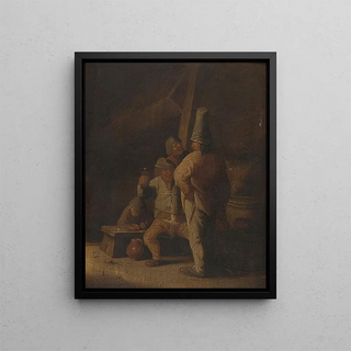Peasants drinking wine - Aleksander Ludwik Molinari — framed artwork on a wall