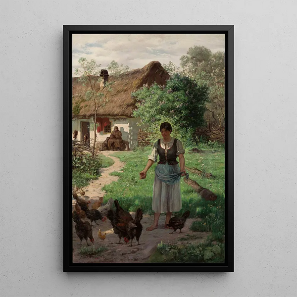 Reproduction of the painting Young Village Girl Feeding Chickens - Aleksander Mroczkowski