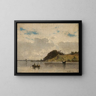 Landscape painting of lake and river - Aleksander Swieszewski — framed artwork on a wall