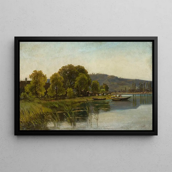 Landscape by the water's edge - Aleksander Swieszewski — framed artwork on a wall