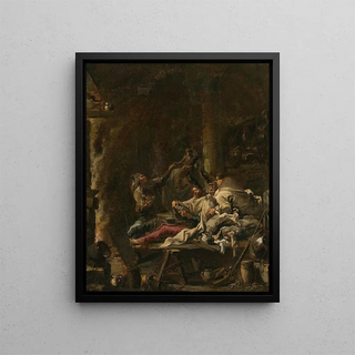 Players of Cards by the Fireplace - Alessandro Magnasco — framed artwork on a wall