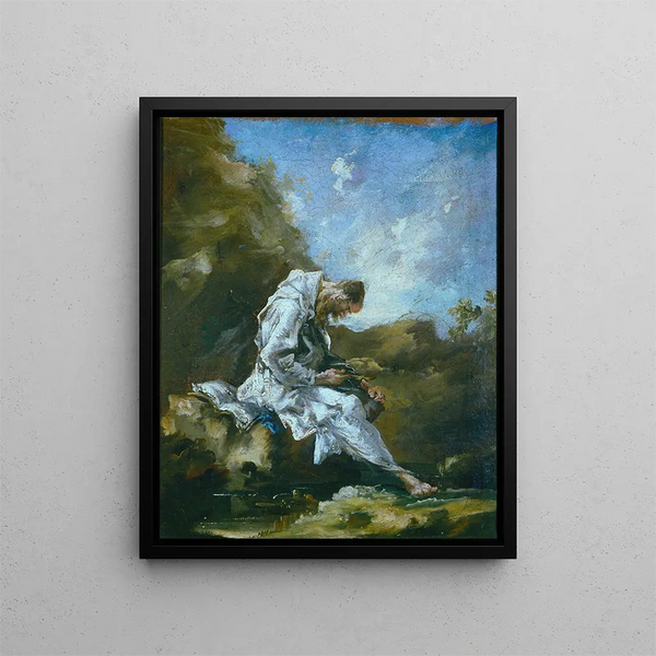Hermit in the Desert - Alessandro Magnasco — framed artwork on a wall