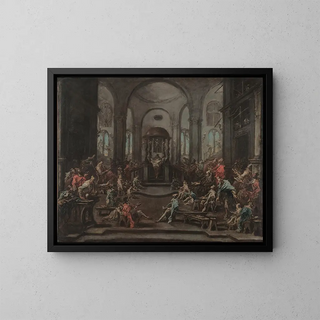 Interior of a synagogue - Alessandro Magnasco — framed artwork on a wall