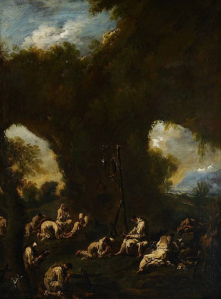 Moines praying in a cave - Alessandro Magnasco — artwork view