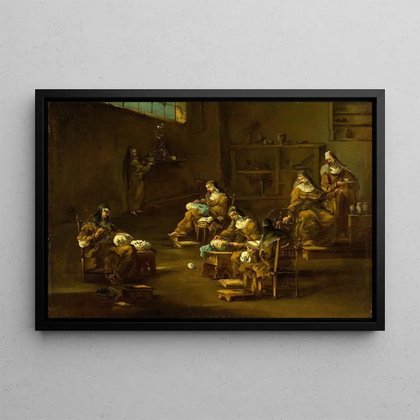 Nonnes au travail - Alessandro Magnasco — framed artwork on a wall