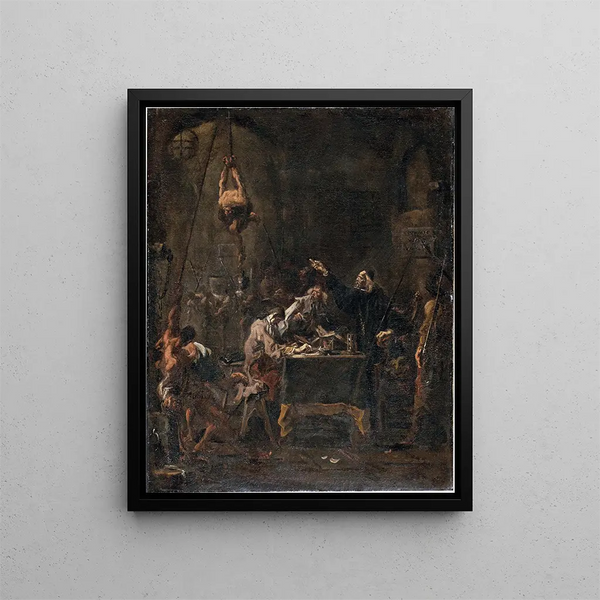 Scene of torture - Alessandro Magnasco — framed artwork on a wall