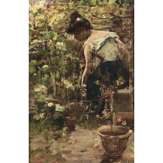 Young girl among the flowers - Alessandro Milesi — artwork view