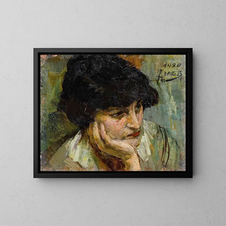 Portrait of Woman - Alessandro Milesi — framed artwork on a wall