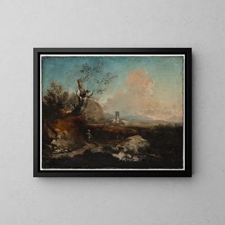 Landscape painting with a tower - Alessio de Marchis — framed artwork on a wall