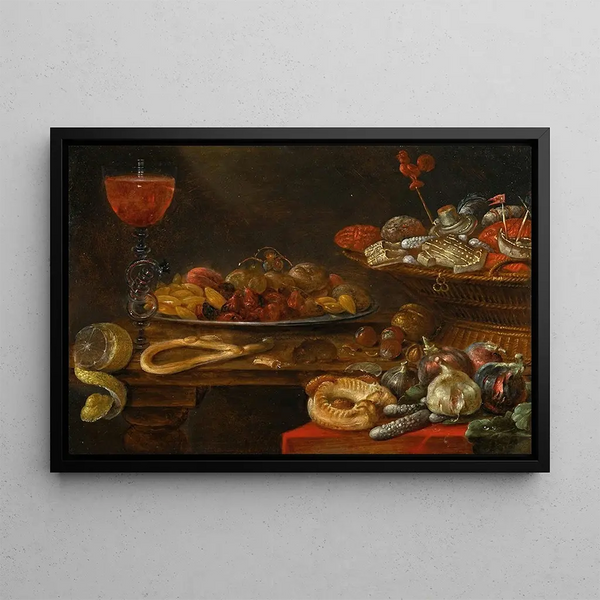 Still life with sweets - Alexander Adriaenssen — framed artwork on a wall